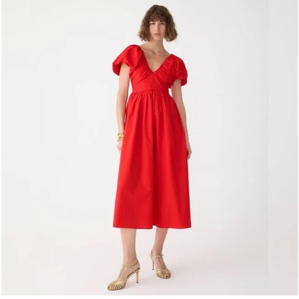 NWT J. Crew Cecily Cotton Midi Dress with Puff Sleeves